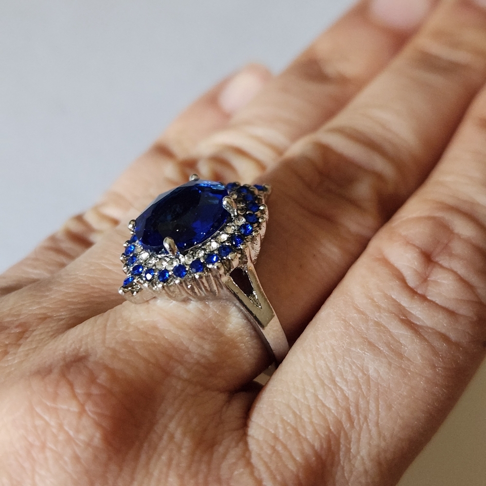 New 925 Silver Oval Cut Blue Sapphire Diamond Ring for Women - Picture 8 of 12